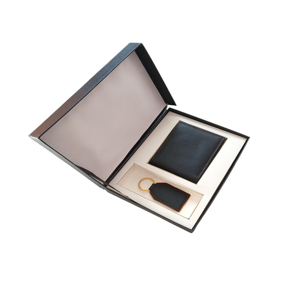 Gift Set for Him - Black Leather Wallet and Keyring