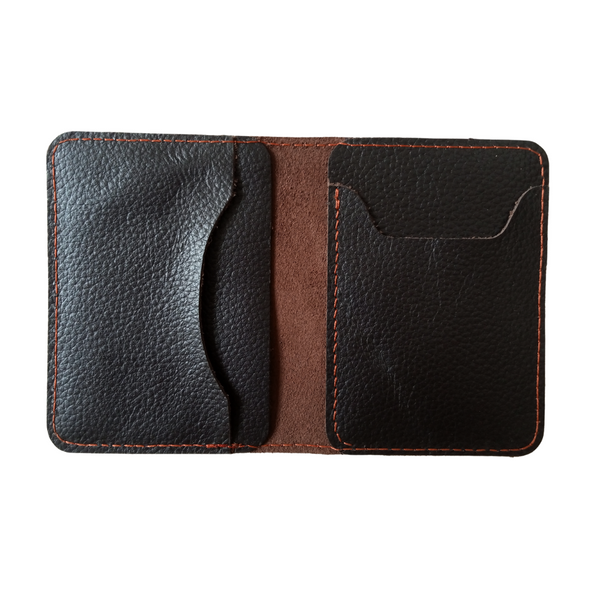 Dark Brown Leather Bifold Card Holder - Mini Wallet