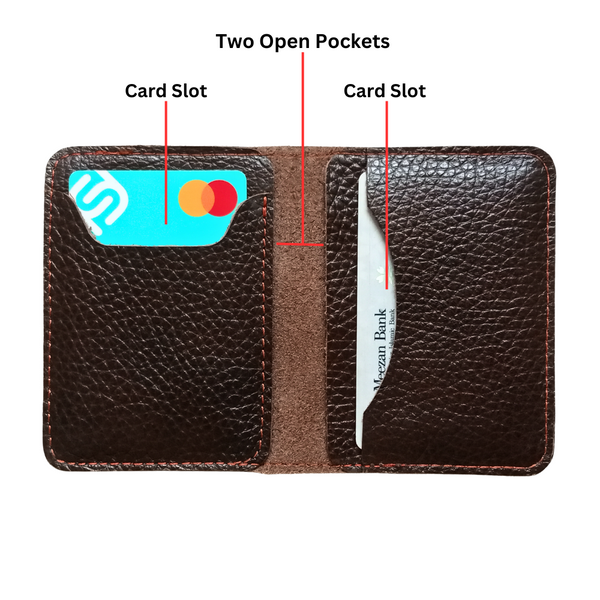 Brown Leather Bifold Card Holder - Mini Wallet