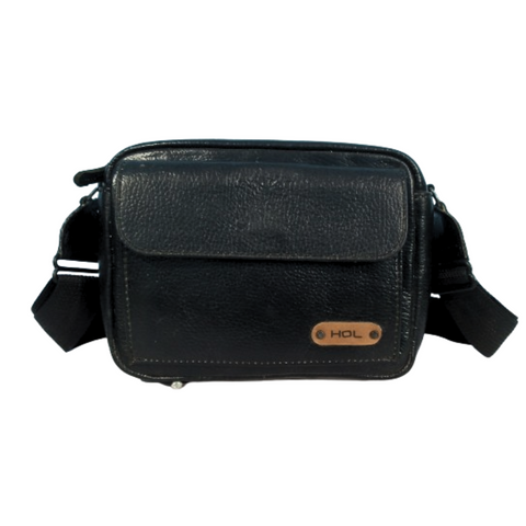 Black Leather Crossbody Bag for Men & Women