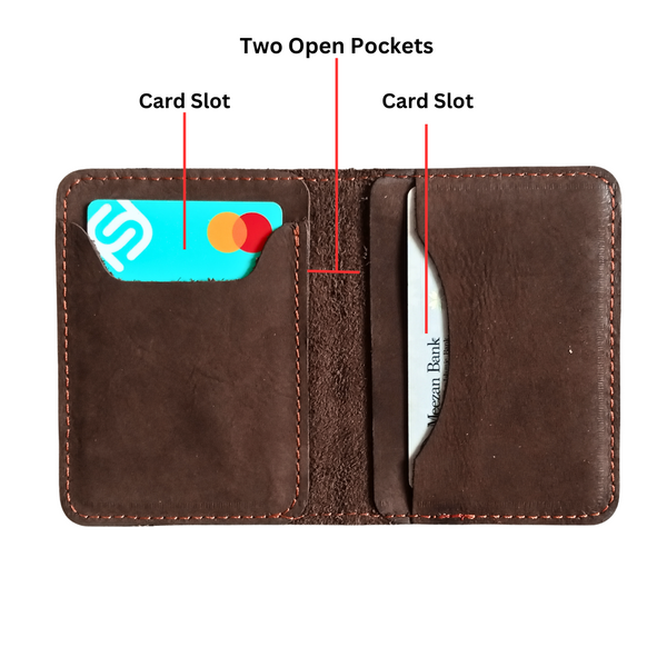 Coffee Leather Bifold Card Holder - Mini Wallet