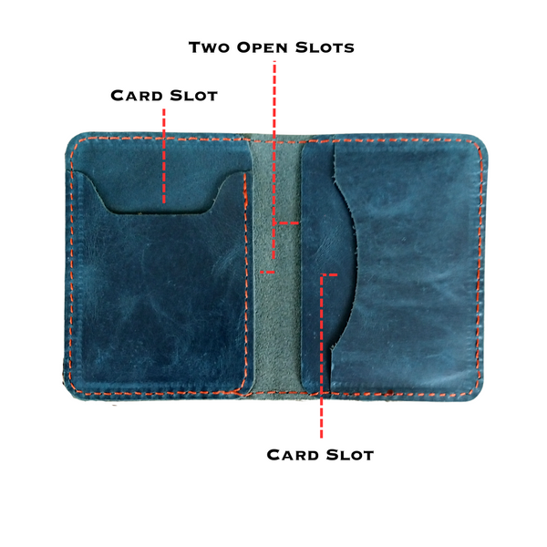 Navy Leather Bifold Card Holder - Mini Wallet