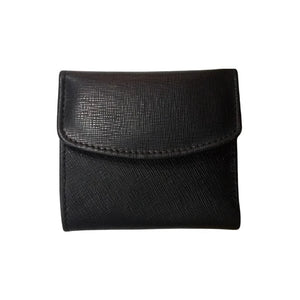 Black Trifold Leather Wallet with Magnetic Snap Closure