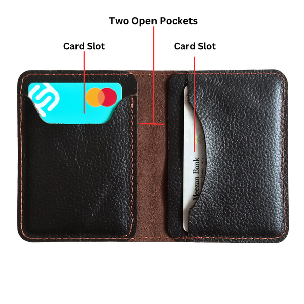 Dark Brown Leather Bifold Card Holder - Mini Wallet