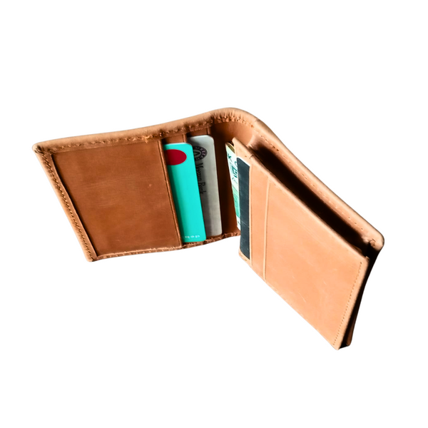 Tan Leather Bifold Mini Wallet - Leather Card Holder