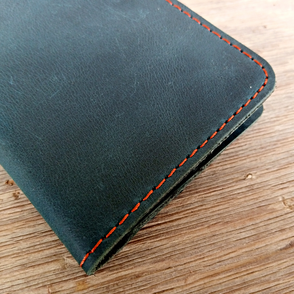 Navy Leather Bifold Card Holder - Mini Wallet