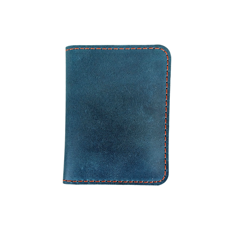 Navy Leather Bifold Card Holder - Mini Wallet