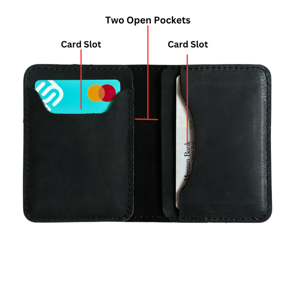 Black Leather Bifold Card Holder - Mini Wallet