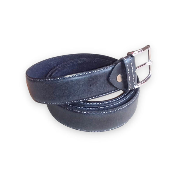 Black Formal Leather Belt - Single Stitched 35mm Wide