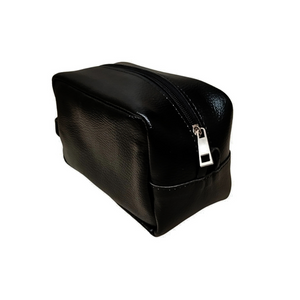 Black Leather Toiletry Bag - Shaving Kit - Cosmetic Pouch