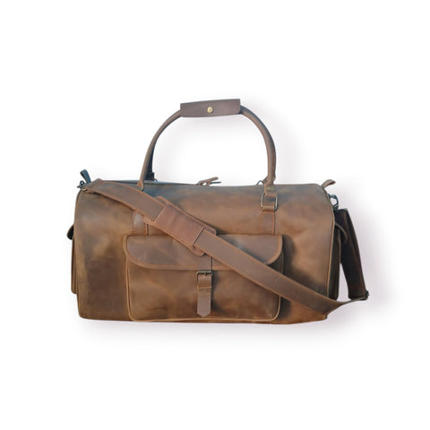 Coffee Brown Leather Carryall Bag