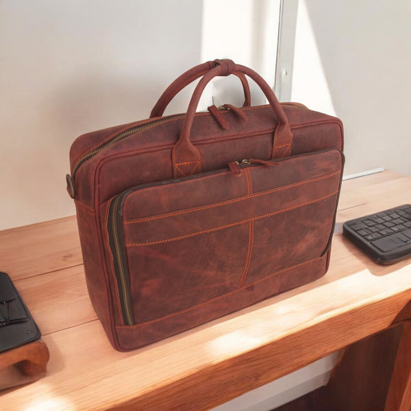 15.6 / 16 inches Reddish Brown Leather Business Laptop Bag