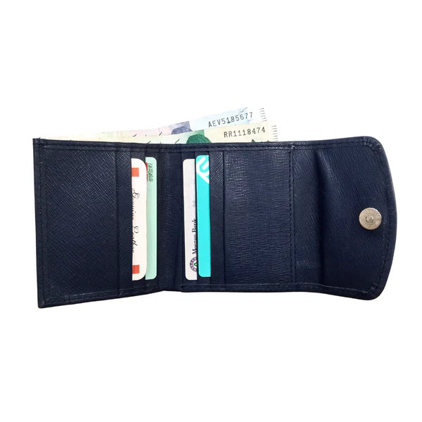 Blue Leather Men's Trifold Wallet with Magnetic Snap Closure