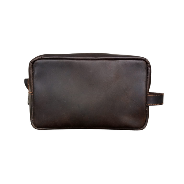 Coffee Leather Toiletry Bag - Shaving Kit - Cosmetic Pouch