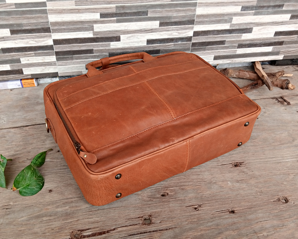 Light Brown Leather Briefcase, Laptop Bag 14,15,16 inch