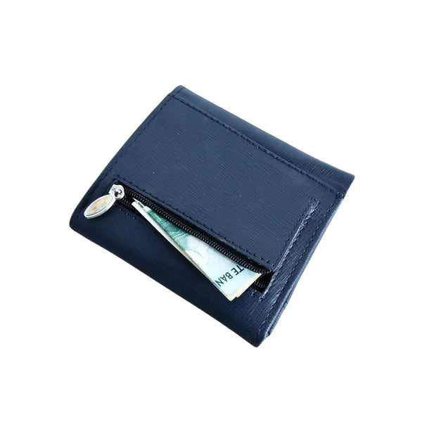 Blue Leather Men's Trifold Wallet with Magnetic Snap Closure