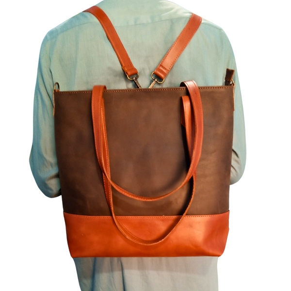 Three in One Leather Tote - Handbag - Crossbody - Backpack