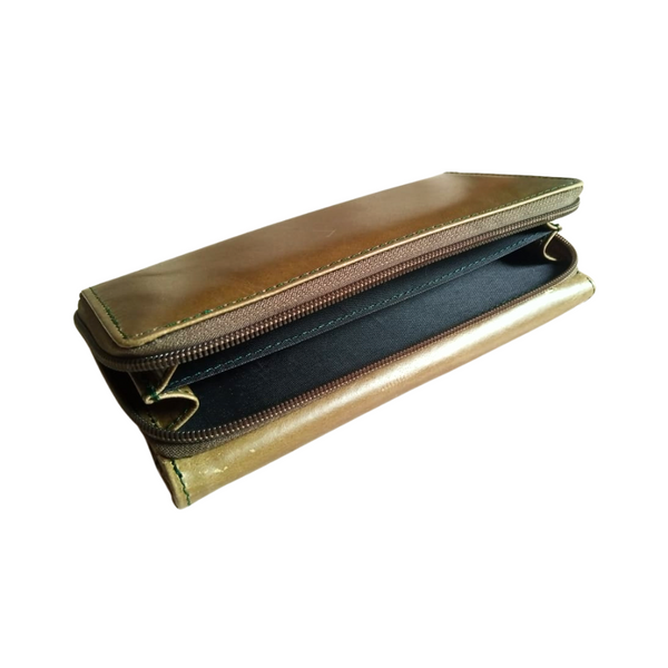 Olive Leather Travel Wallet for Women