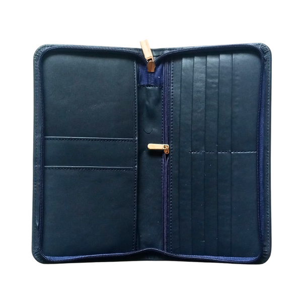 Blue Leather Zipper Folder Wallet