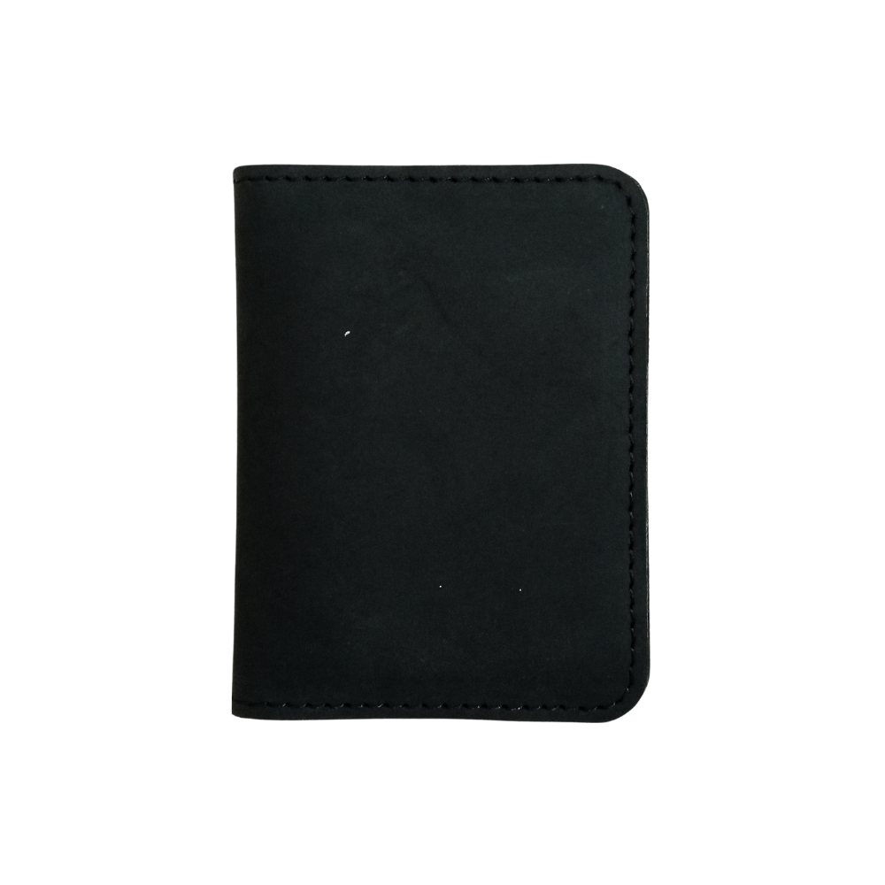 Black Leather Bifold Card Holder - Mini Wallet