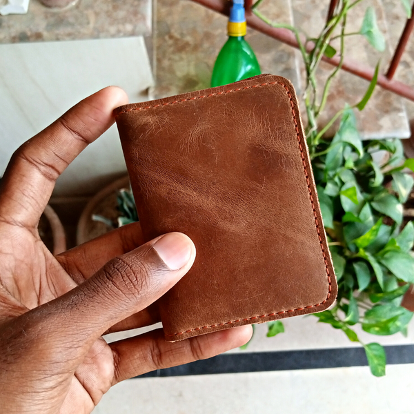 Antique Leather Bifold Card Holder - Mini Wallet