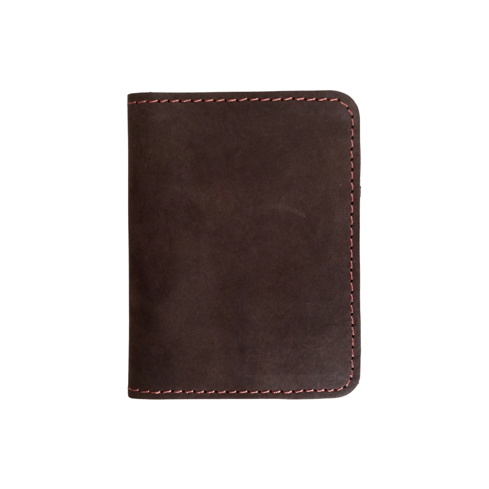 Coffee Leather Bifold Card Holder - Mini Wallet