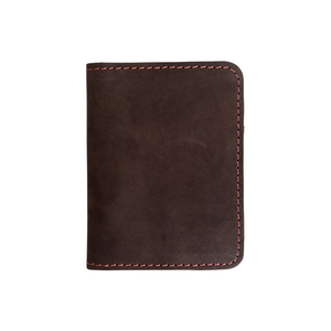 Coffee Leather Bifold Card Holder - Mini Wallet