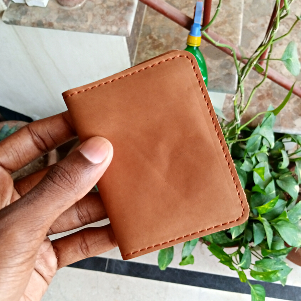 Tan Leather Bifold Card Holder - Mini Wallet