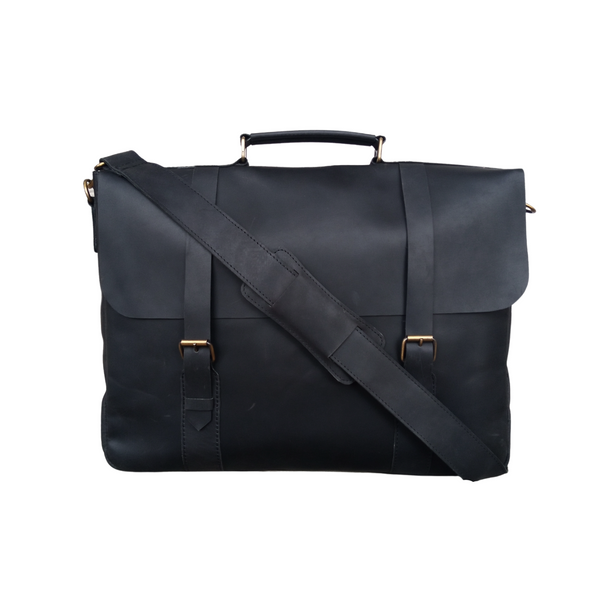 Black Leather Messenger Bag 15 and 16 inch Laptop Bag