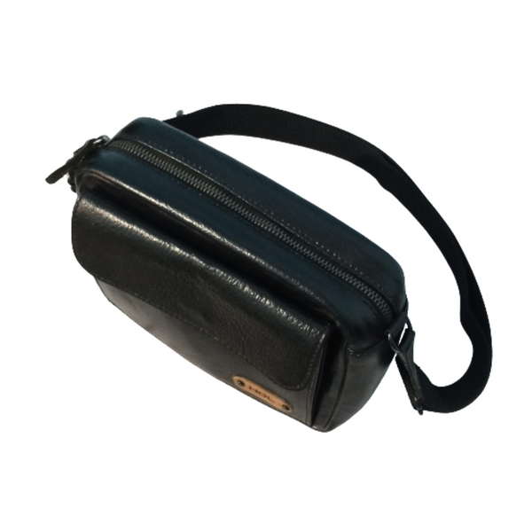 Black Leather Crossbody Bag for Men & Women