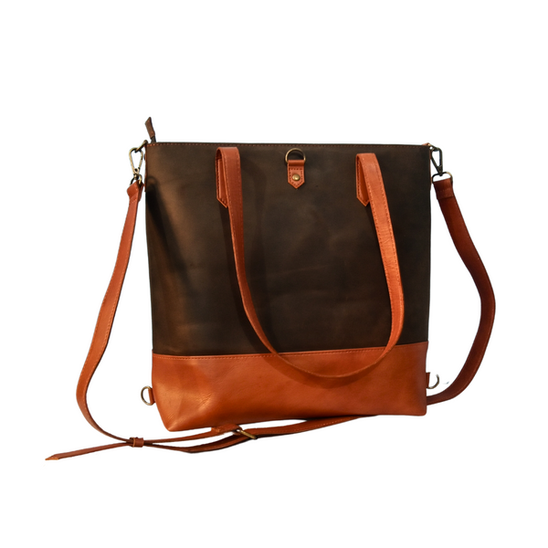 Three in One Leather Tote - Handbag - Crossbody - Backpack