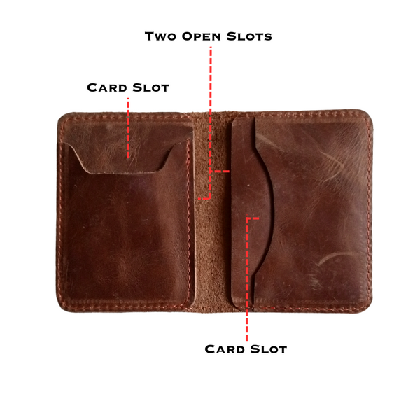 Antique Leather Bifold Card Holder - Mini Wallet