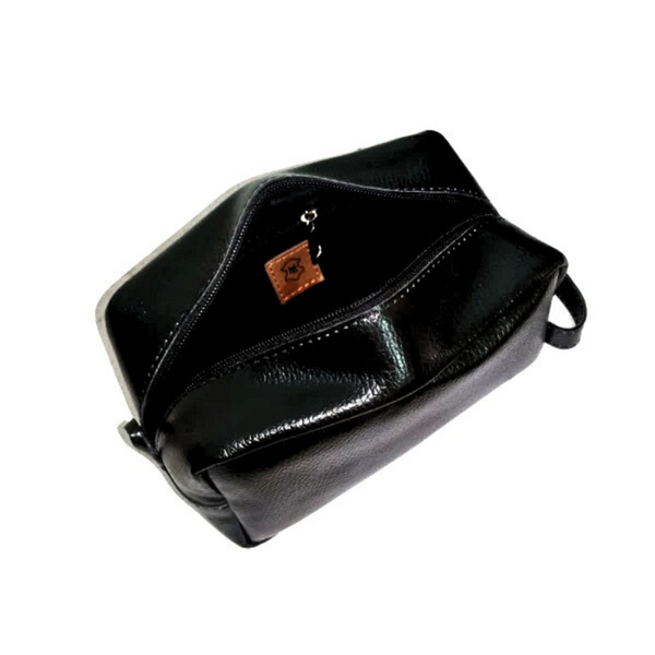 Black Leather Toiletry Bag - Shaving Kit - Cosmetic Pouch