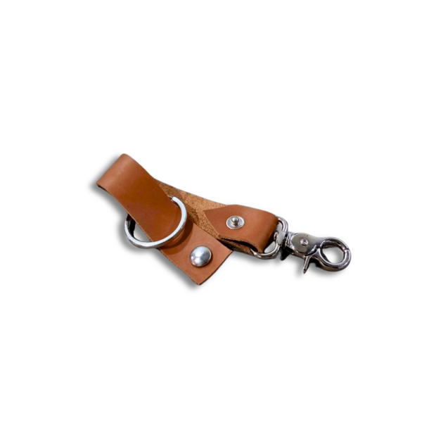 Tan Leather Keychain with Hanging Hook