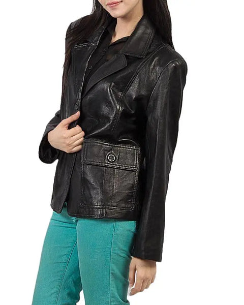 Black Women's Leather Coat Jacket