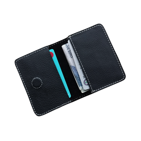 Black Leather Mini Wallet - Hidden Magnetic Closure