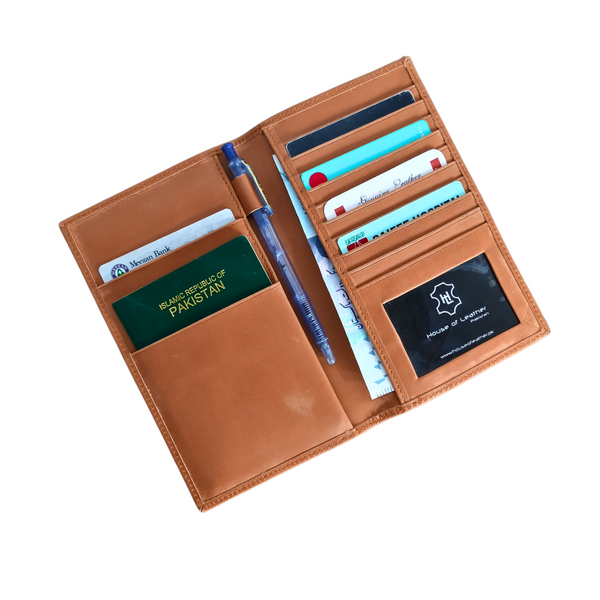 Tan Slim Leather Travel Wallet