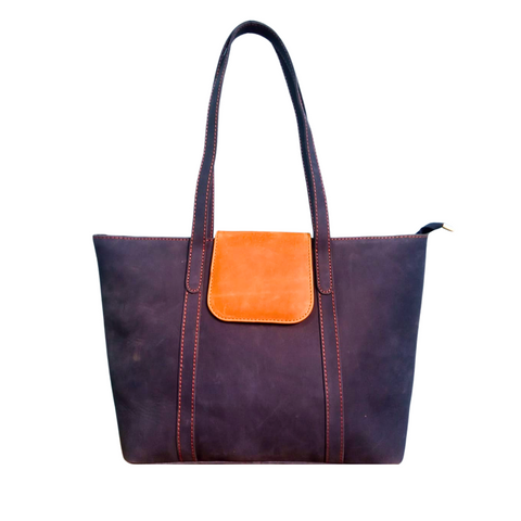 Navy Leather Handbag for Women