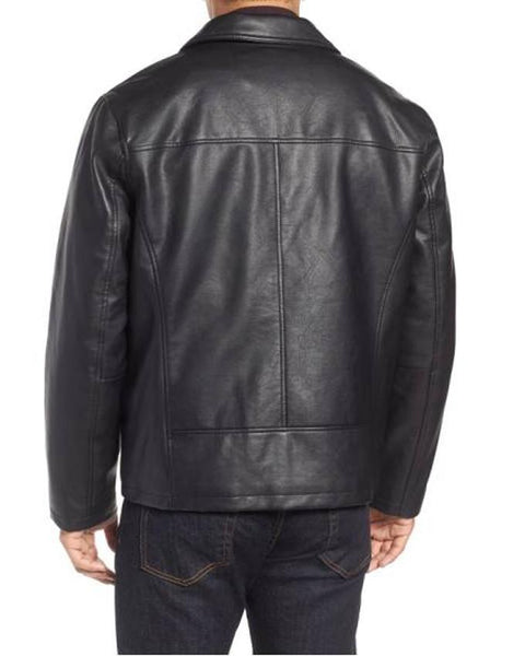 Black Leather Straight Zipper Jacket for Men