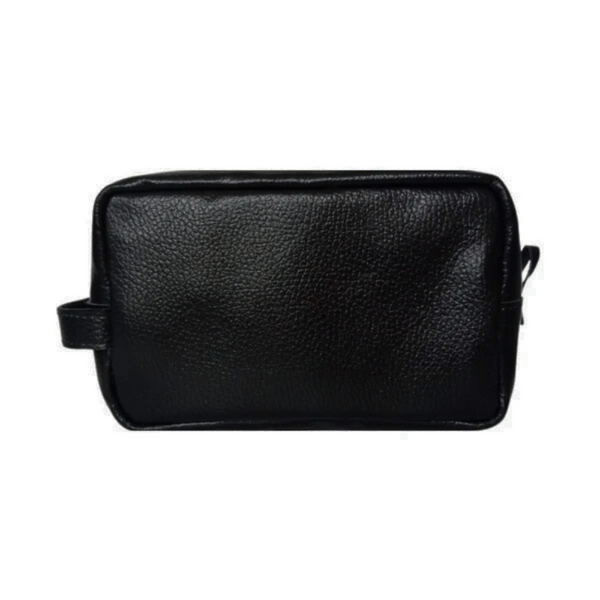 Black Leather Toiletry Bag - Shaving Kit - Cosmetic Pouch