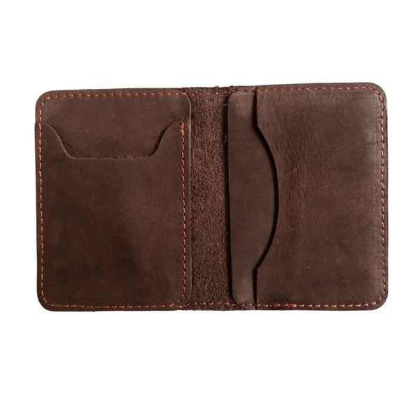 Coffee Leather Bifold Card Holder - Mini Wallet