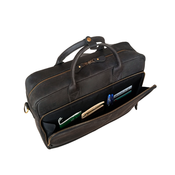 Black Leather Briefcase Laptop Bag, 15 & 16 Inches Laptop Bag