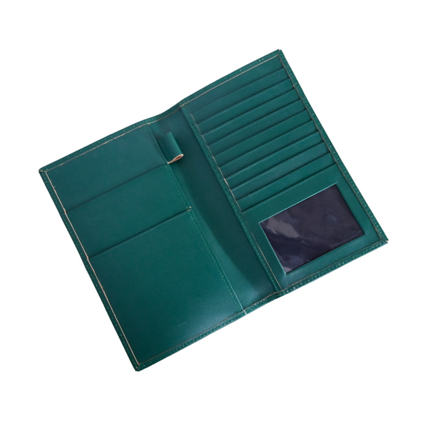 Green Slim Leather Travel Wallet