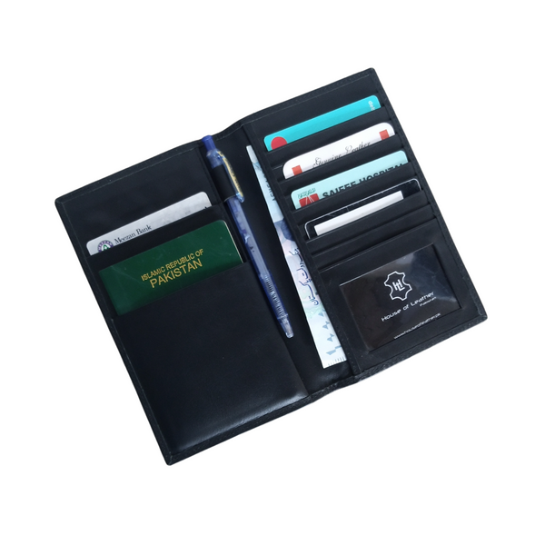 Black Slim Leather Travel Wallet