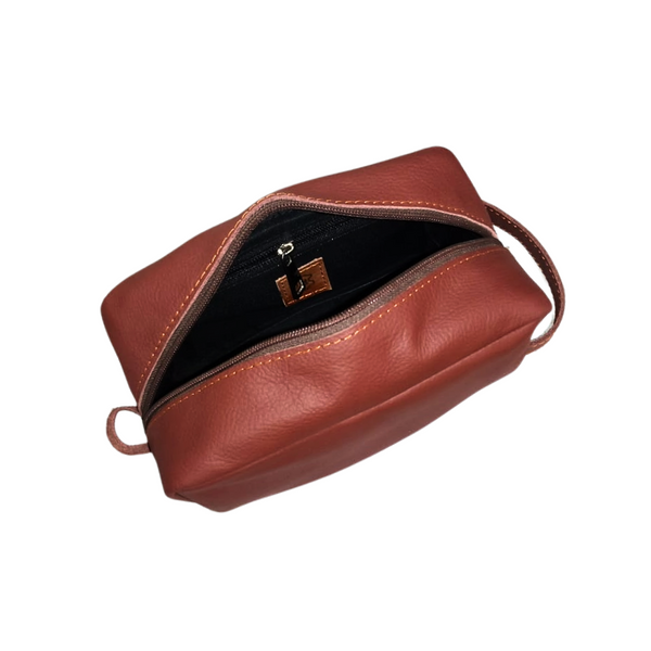 Rust Leather Toiletry Bag - Shaving Kit - Cosmetic Pouch