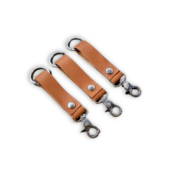 Tan Leather Keychain with Hanging Hook