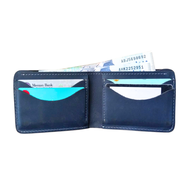 Navy Bifold Slim Leather Wallet for Men