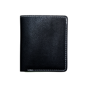 Black Textured Leather Bifold Mini Wallet - Front Pocket Card Holder