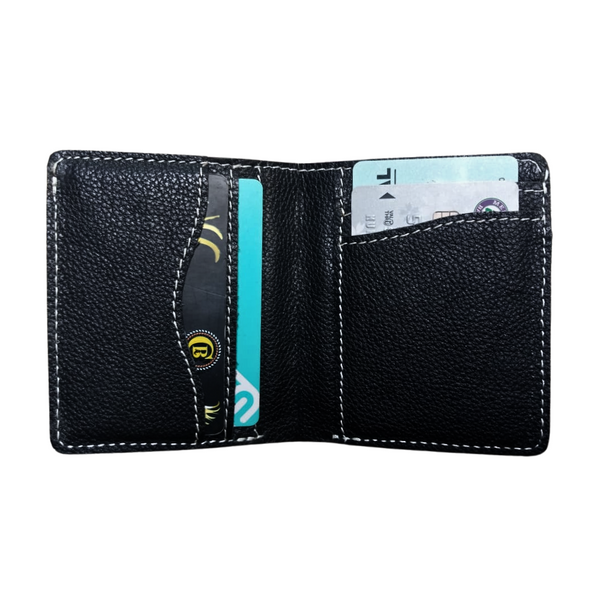 Black Textured Leather Bifold Mini Wallet - Front Pocket Card Holder