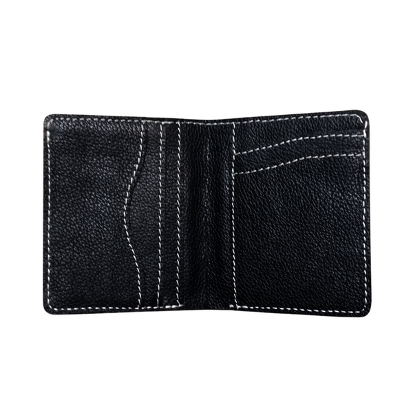 Black Textured Leather Bifold Mini Wallet - Front Pocket Card Holder